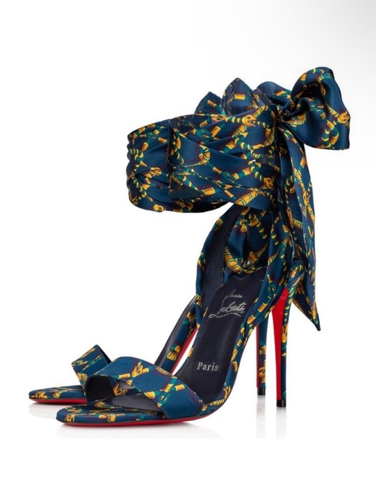Christian Louboutin Shoes - Christian Louboutin Sandale Du Desert 100mm Snake Print Silk Heels Size 39